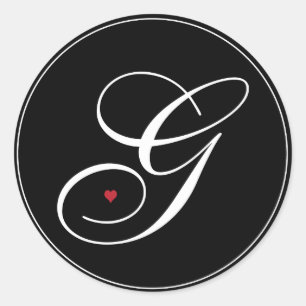 Elegant Monogram Letter G with heart Classic Round Sticker