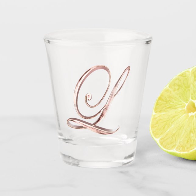 Elegant Monogram Letter L Rose Gold Chic Shot Glass (Front)