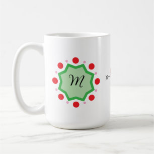 Elegant Monogram Letter M – Green Emblem with Red Coffee Mug