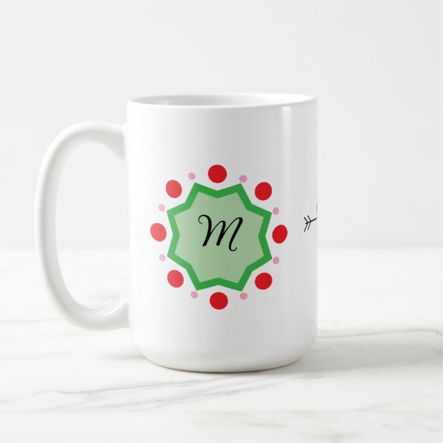 Elegant Monogram Letter M – Green Emblem with Red  Coffee Mug (Left)