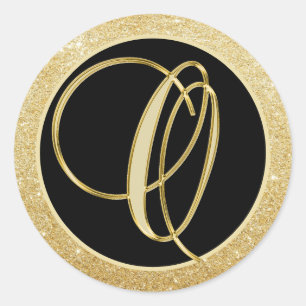 Elegant Monogram Letter O Black Gold Glitter Seals