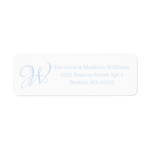Elegant Monogram light blue custom Return Address  (Front)