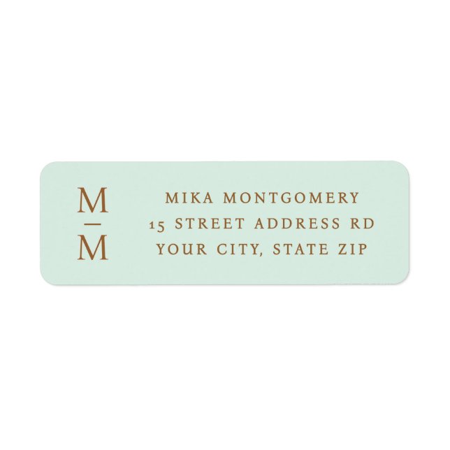 Elegant monogram light mint green return address (Front)