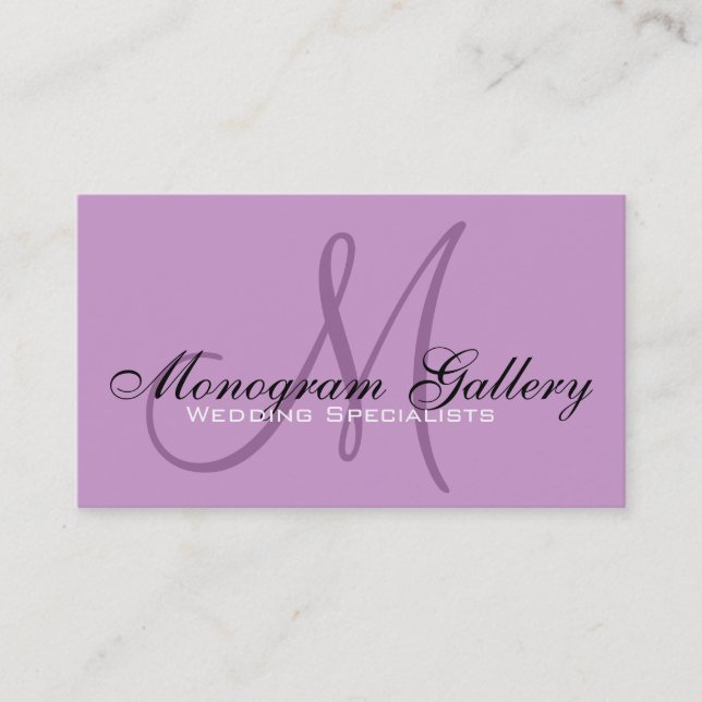 Elegant Monogram Lilac Customisable Business Card (Front)