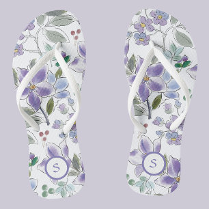 Elegant Monogram Lilac Flowers Flip Flops