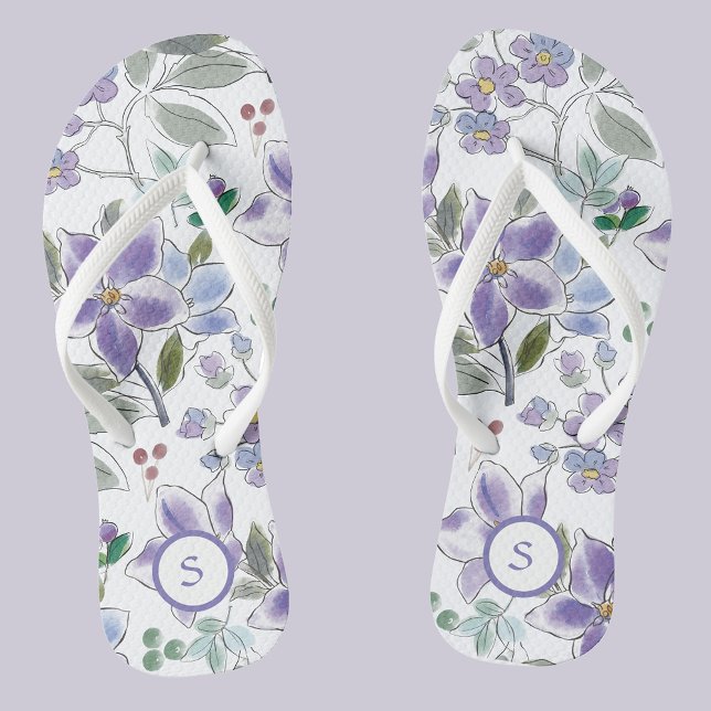 Elegant Monogram Lilac Flowers Flip Flops (Creator Uploaded)