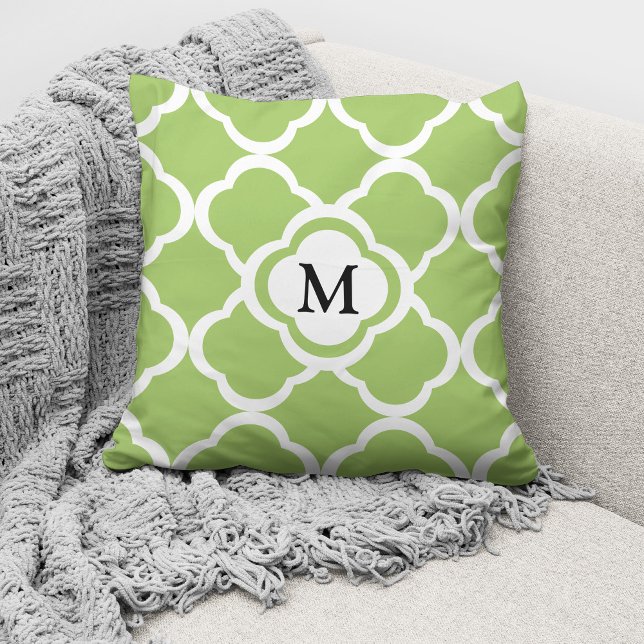 Elegant Monogram Lime Green Pattern Cushion (Creator Uploaded)