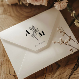 Elegant, Monogram, Line Art Flower, Wedding Rubber Stamp