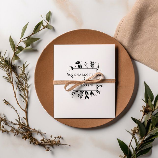 Elegant, Monogram, Line Art Leafy, Weddings Rubber Stamp (Creator Uploaded)