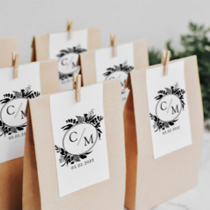 Elegant, Monogram, Line Art Wreath, Weddings Rubber Stamp