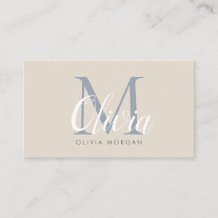 Elegant monogram logo beige blue professional business card