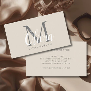 Elegant monogram logo beige grey professional business card