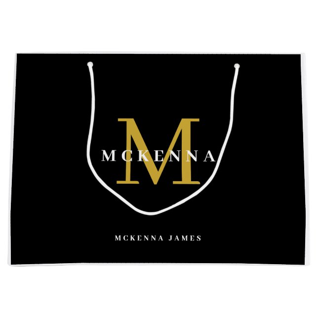 Elegant Monogram Logo Modern Black Gold Business  Large Gift Bag (Front)