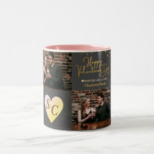 Elegant Monogram Love valentine's day couple photo Two-Tone Coffee Mug