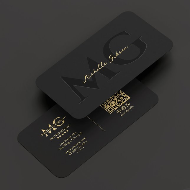 Elegant Monogram Luxury Black Professional  Business Card (Elegant Monogram Black Gold Professional Modern Business Card
)