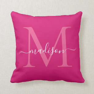 Elegant Monogram Magenta Pink Stylish Girly Script Cushion