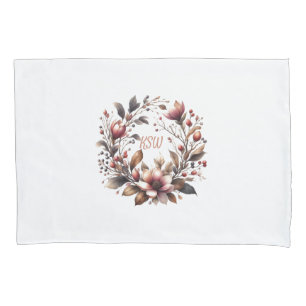 Elegant Monogram Magnolia Floral Wreath Pillowcase