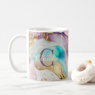Elegant Monogram Marble Liquid Ink Coffee Mug