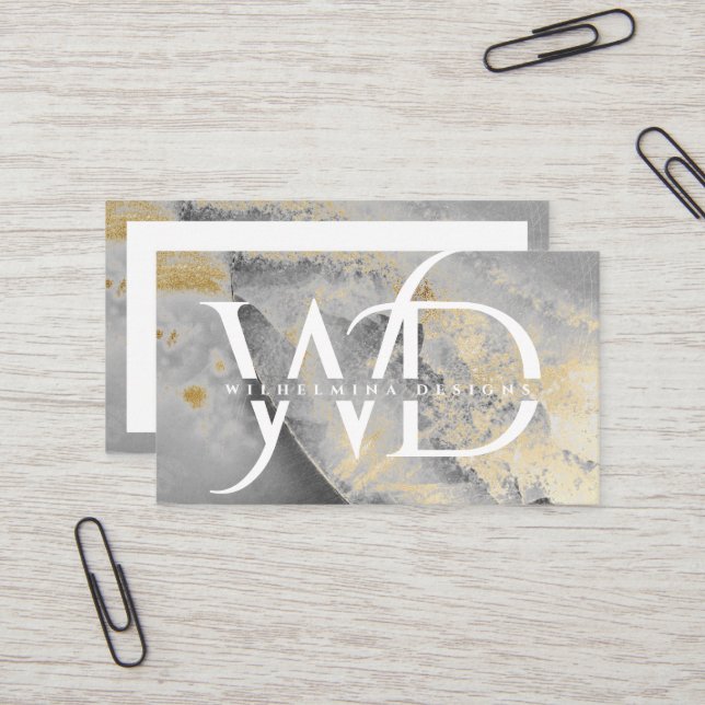 Elegant Monogram Marble Modern Chic Designer Business Card (Front/Back In Situ)