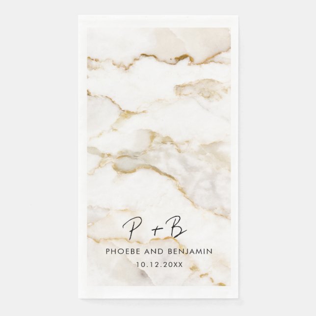Elegant Monogram Marble Wedding Napkin (Front)