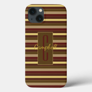 ELEGANT MONOGRAM MASCULINE HORIZONTAL BROWN STRIPE iPhone 13 CASE