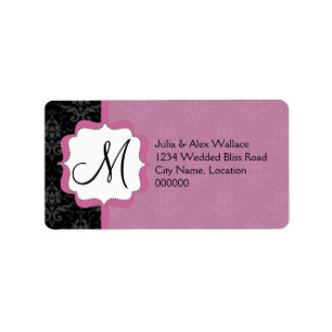 Elegant Monogram Mauve Damask Label