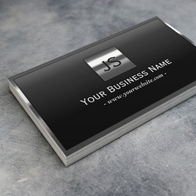 Elegant Monogram Metal Frame Professional Dark Business Card (Creator Uploaded)