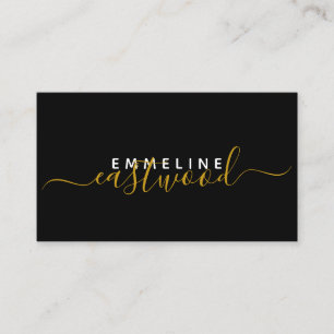 Elegant Monogram Minimal Chic Black Gold Script Calling Card