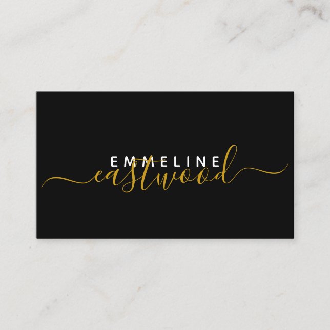 Elegant Monogram Minimal Chic Black Gold Script  Calling Card (Front)