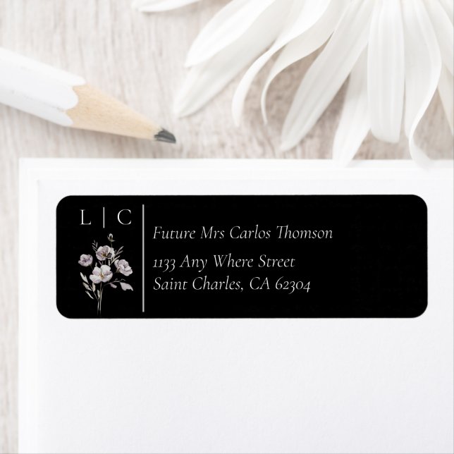 Elegant monogram minimalist black RSVP address (Insitu)