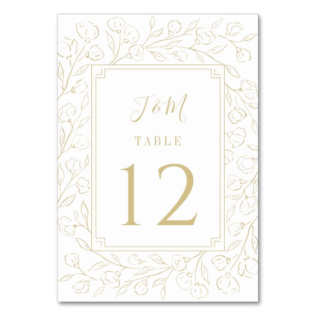 Elegant Monogram Minimalist Classic Floral Wedding Table Number (Front)
