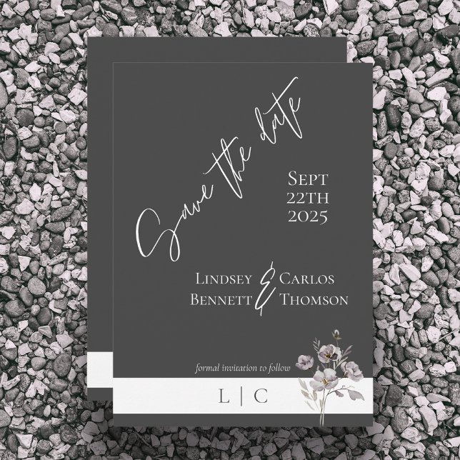 Elegant monogram minimalist dark grey calligraphy  save the date (Creator Uploaded)