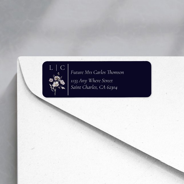Elegant monogram minimalist dark navy RSVP address (Creator Uploaded)