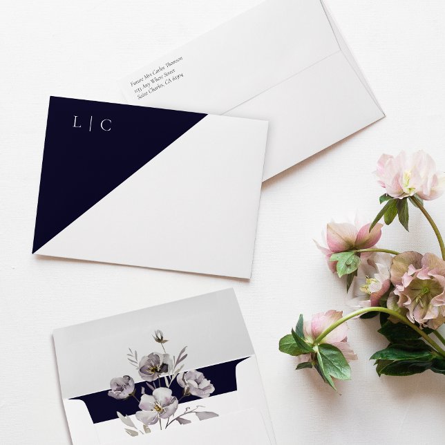 Elegant monogram minimalist dark navy, watercolor envelope (Creator Uploaded)