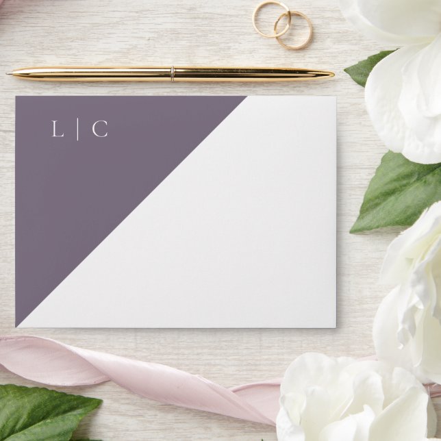 Elegant monogram minimalist dark purple watercolor envelope (Wedding)