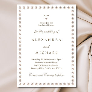 Elegant Monogram Minimalist Pearl Wedding Invitation