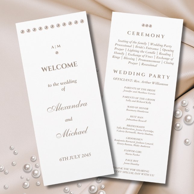 Elegant Monogram Minimalist Pearl Wedding Program Programme (Creator Uploaded)