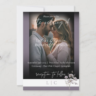 Elegant monogram minimalist purple calligraphy invitation