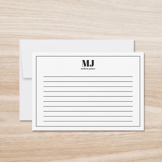 Elegant Monogram Minimalist Ruled Index Note Card (Creator Uploaded)