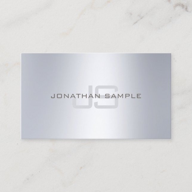 Elegant Monogram Minimalist Silver Look Plain Luxe Business Card (Front)