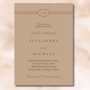 Elegant Monogram Minimalist Taupe Wedding  Invitation