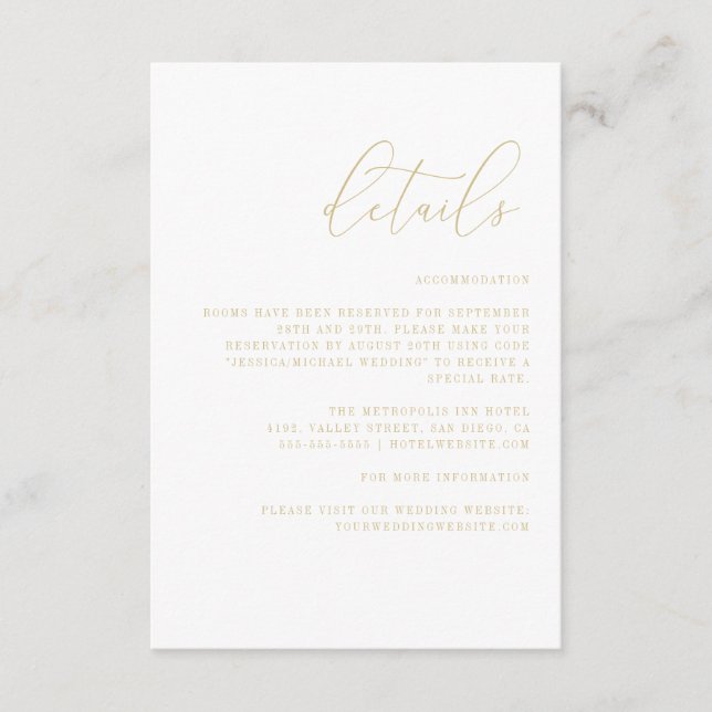 Elegant Monogram Minimalist Wedding Details Enclosure Card (Front)