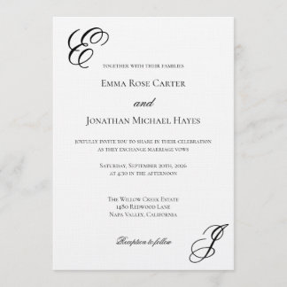 Elegant Monogram Minimalist Wedding Invitation