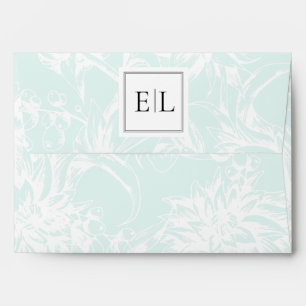 Elegant Monogram Mint Floral Wedding Envelope
