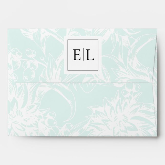 Elegant Monogram Mint Floral Wedding Envelope (Back (Top Flap))
