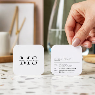 Elegant monogram modern black white rounded square business card