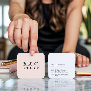 Elegant monogram modern blush pink rounded square business card