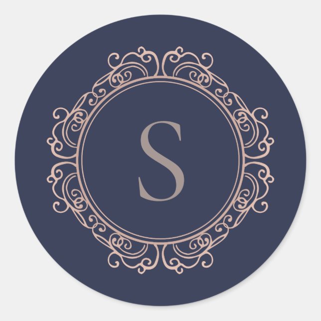 Elegant Monogram Modern Classic  Classic Round Sticker (Front)