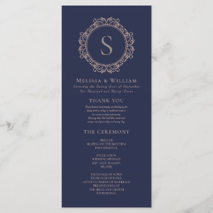 Elegant Monogram Modern Classic Navy Blush Wedding Programme