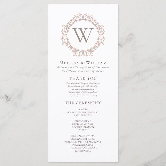 Elegant Monogram Modern Classic Wedding Programme (Front)